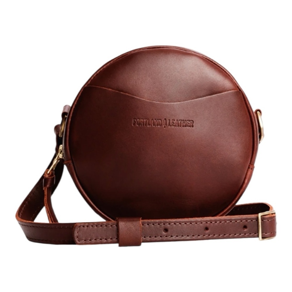 Portland Leather Cognac Leather Small Circle Crossbody Bag